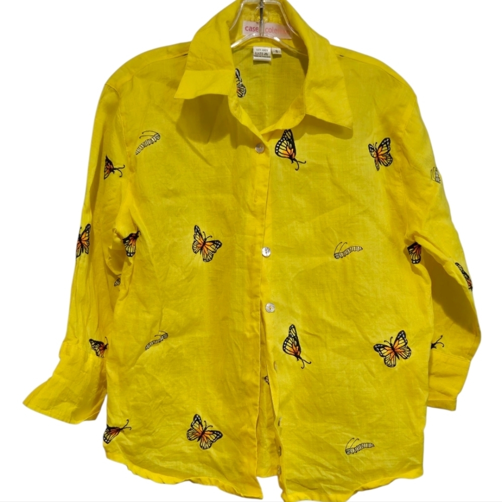 Casey Coleman Yellow Boxy Long Sleeve Button Down Shirt, Small